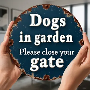 Outdoor Sign 8 X 8 Inch Round Iron Sign, Gate Warning Round Sign, Dog Notice Metal Sign - Garden Reminder Rustic Metal Wall Art, Metal Decor, Wall Decor Signs for Home, Garage, Dining Room, Cafe