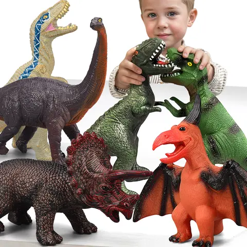Unisex Kids' 6-Piece Large Size Realistic Dinosaur Action Figure Role Play Toyset - Prehistoric Creatures (Tyrannosaurus Rex, Pteranodon, Triceratops, Brachiosaurus, Giganotosaurus, Velociraptor Blue) - Educational, Party Handouts, Christmas Gifts
