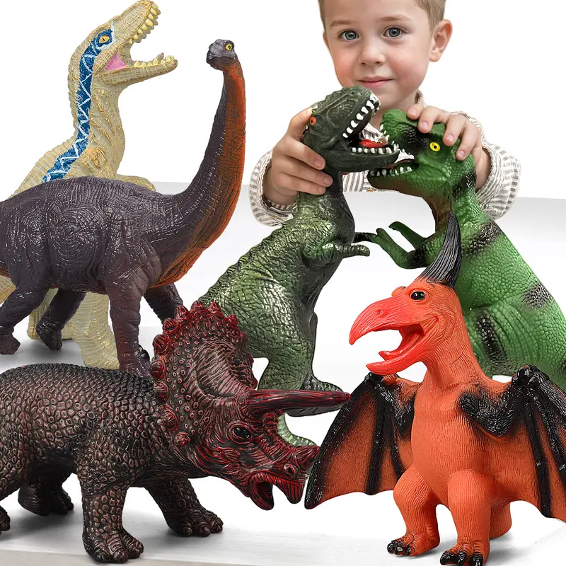 Unisex Kids' 6-Piece Large Size Realistic Dinosaur Action Figure Role Play Toyset - Prehistoric Creatures (Tyrannosaurus Rex, Pteranodon, Triceratops, Brachiosaurus, Giganotosaurus, Velociraptor Blue) - Educational, Party Handouts, Christmas Gifts