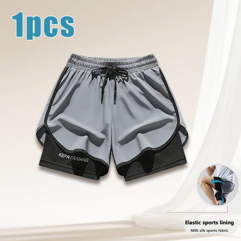 Plus Size Men’s 2-in-1 Running Shorts, Quick-Dry Ice Silk Fitness Training Shorts with Liner, 3-Inch Gym Shorts