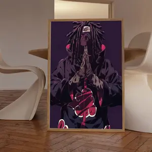 Ebonic Black Anime Poster, Akatsuki Retro Black Dope Anime Manga Print, Afro Loc Urban Culture Street Anime Wall Art