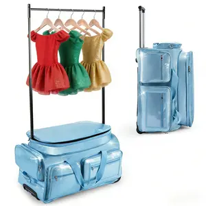 Dance Bag with Garment Rack, Glitter Blue 28" Dance Competition Must Haves Competition Dance Bag with Rack, Costumes Rolling Garment Bags For Travel Collapsible Suitcase for Dancers Performers