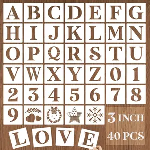 3 Inch Letter Stencils and Numbers, 40 count Alphabet Drawing Templates,  Plastic Art Craft Stencils for Painting on , Wall, Fabric, Rock, Signage, Door Porch