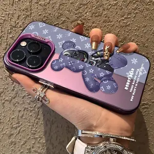 Matte Hard Case for iPhone 16 15 14 13 12 11 Pro Max XS X XR 8 7 Plus SE 2020 Luxury Retro Robot Bear Shockproof Plating Cover