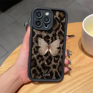 High Bamboo Black Leopard Print Butterfly Pattern TPU Shockproof Full Coverage Protective Case Suitable for Apple Iphone 6/7/8/X/Xs/Xr/Xs Max/11/12/13/14/15/16 Pro Max.