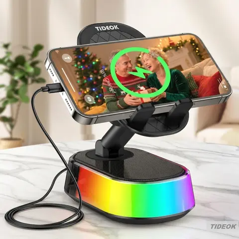 Multifunctional Portable Rechargeable Bluetooth 5.3 Speaker with Wireless Induction, Phone Holder, Emergency Charging, Smart Sensing, RGB Nightlight, Bluetooth Connectivity for iPhone, Android & Tablet – Outdoor & Home Audio, Multifunctional Portable Spea