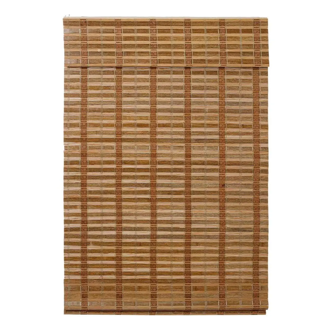 Thy Home Durable Cordless Bamboo Weave Roman Window Blind Sun Shade - 8" Valance for Valenced Look, Light Filtering, Sun Protection, Caramel & Brown Finishes, Indoor Use, Installation Instructions Included