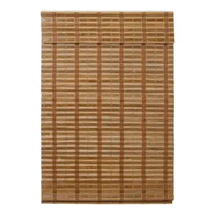 Cordless Bamboo Roman Window Blind Sun Shade, Light Filtering Roman Shades with 8" Valance - Caramel and Brown Bamboo