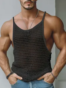 INCERUN Fashion Men Tank Tops Mesh Sleeveless Hollow Out Casual Male Vests Streetwear Solid See Through Summer Sexy Men Clothing
