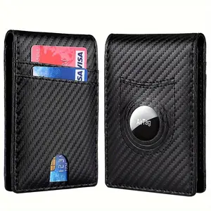 Men's Genuine Leather airtag Wallet Genuine Leather Short Money Clip RFID with Locator US Dollar Card Holder