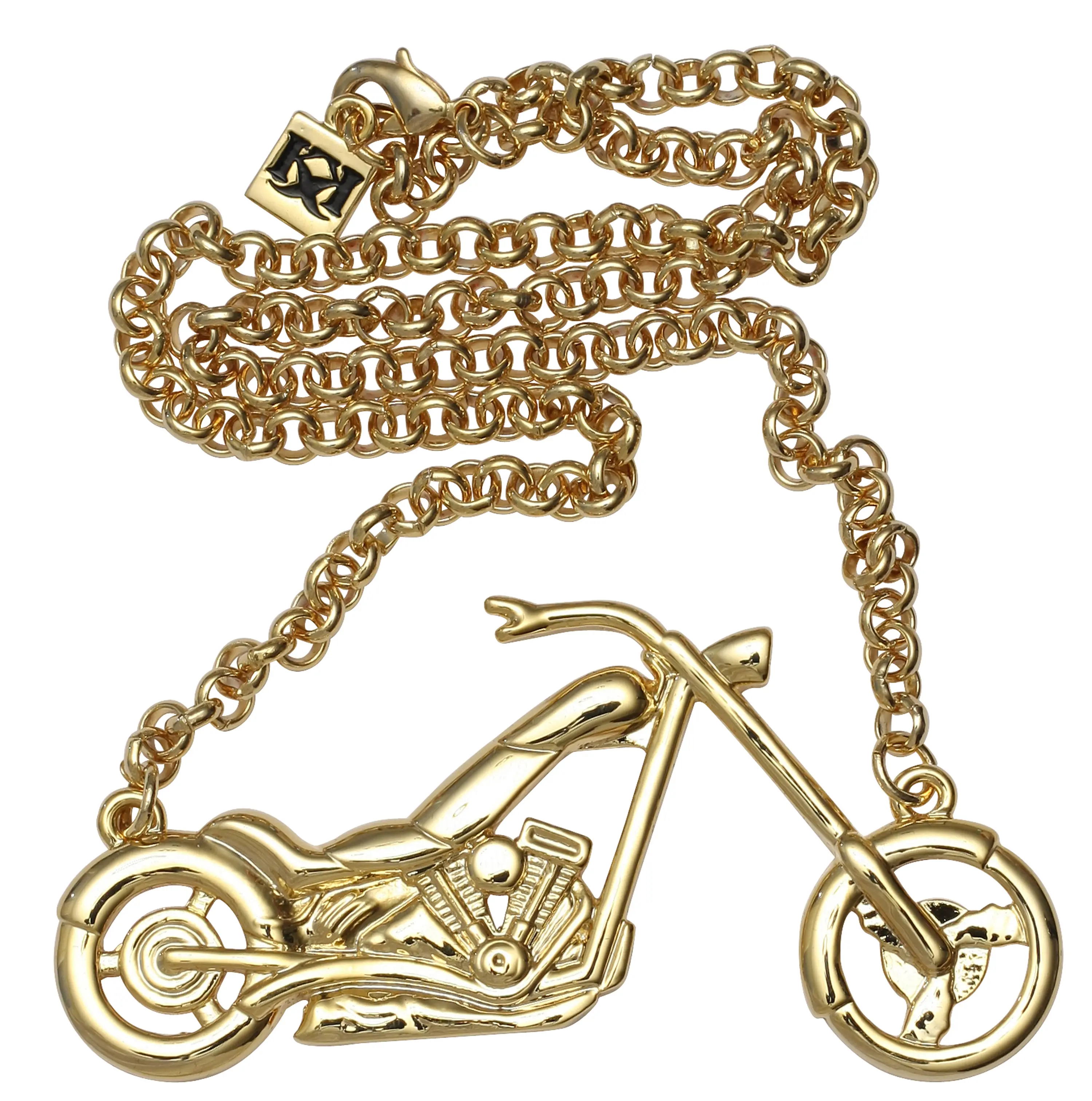 Chopper Motorcycle Necklace Gold-Tone