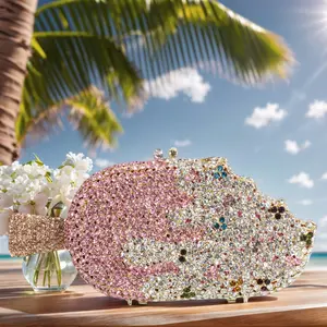 Ice Cream Shaped Evening Handbag Cute Glitter Full Rhinestones Clutch Purse Girl Summer Dress Shoulder Bag