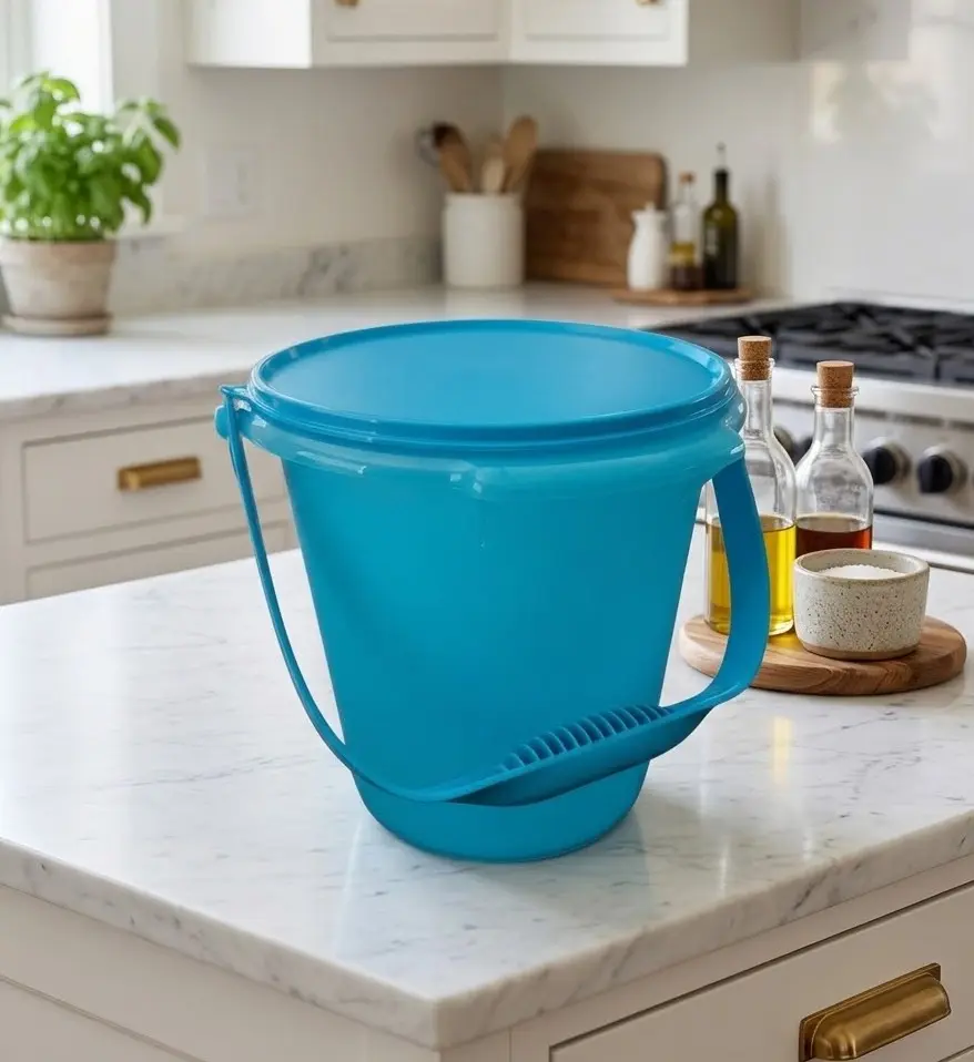 8.5L (36-Cup) Sturdy Durable Reusable Plastic Household Cleaning Bucket with Lid, Handle - Leak-Proof, Lightweight Home Supplies Storage Container for Kitchen, Garages