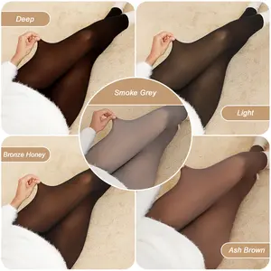 Tivira Fake Translucent Fleece Lined Tights - Original Sheer Nude Skin Effect Winter Thermal Leggings, High Waisted Slimming Tummy Control Pantyhose, 5 Available Colors, Size M L XL 2XL, Indestructible Quality $100 Guarantee, One Seam Design, Warm Tights