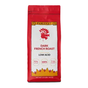 Puroast Coffee Dark French Roast Low Acid Bold Savory Smooth No Bitter Aftertaste 2.5 lbs 40 oz