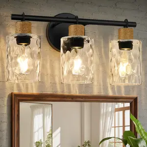 3-Light Coastal Vanity Lights Black Crystal Glass Shade Bathroom Wall Lamp Mirror Kitchen Hallway Cabinet