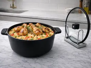 Dream Home Collection 6.6QT Die-Cast Aluminum Non-Stick Casserole Pot with Spruce Steamer Insert & Tempered Glass Lid