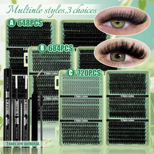 720 Pcs D Curl 10D-150D Individual Lash Extensions Eyelashes - Voluminous Curled Cluster Lashes, 8-16mm Lash Extension Set. Dramatic Effect, Natural Curl Design, DIY Volumizing Styles, 6 Styles. For Home Lash Extensions, Festive Gift Lashes.