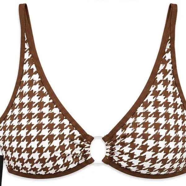 Cupshe Women's Brown Houndstooth Adjustable Center Ring Bikini Top - Size Medium, New With Tags, Women's Beachwear Bikini Top, Bikinis Tops