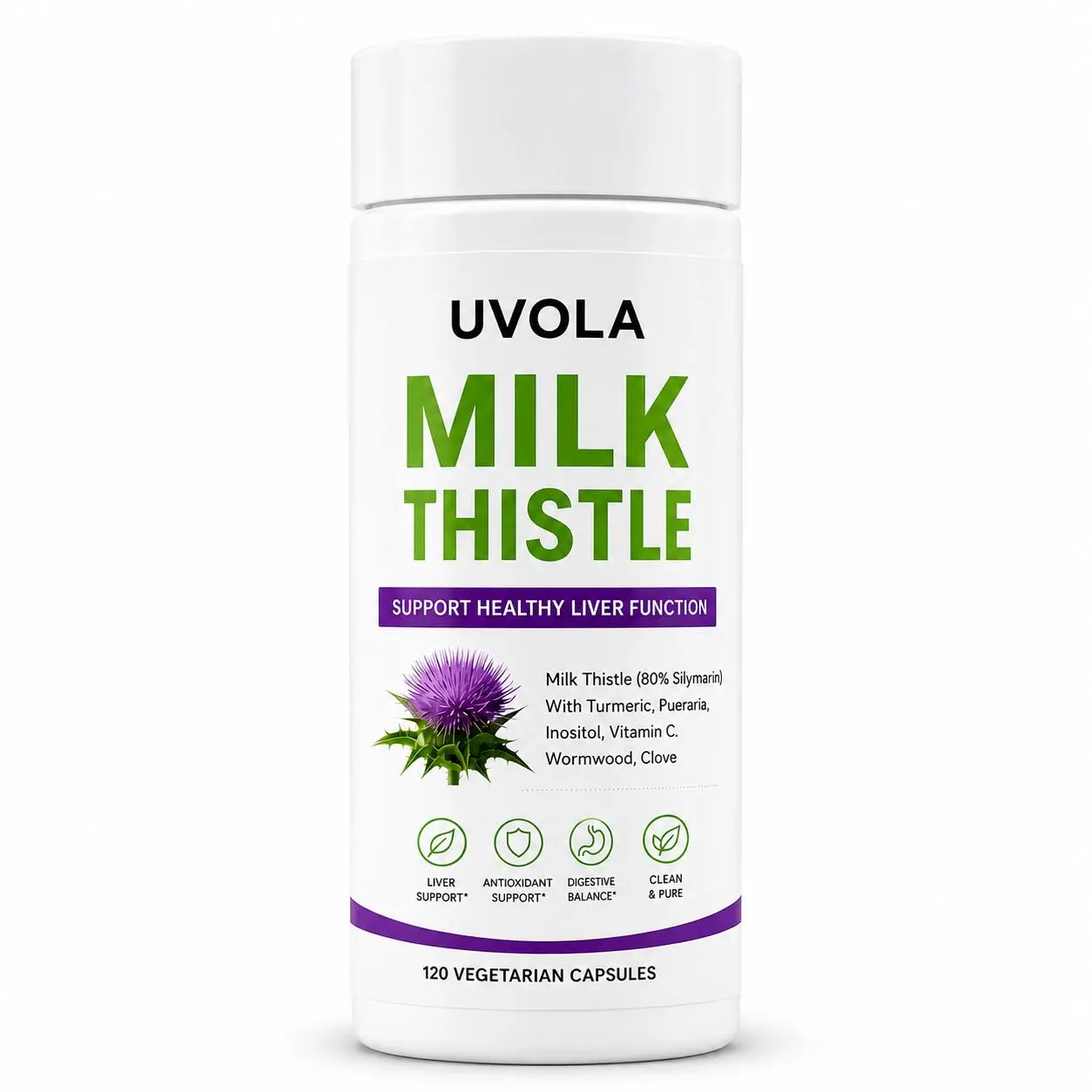 Milk Thistle Liver Support Herbal Supplement Capsules with 80% Silymarin, Inositol, Turmeric, Vitamin C & L-Methionine - Natural Daily, Daily Nutritional, Dietary Wellness, Healthcare Supplement (120 Capsules)