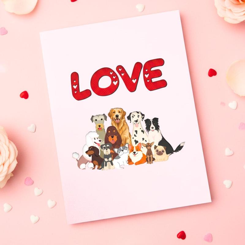 Pop Up Valentines Card, 3D Dogs Popup Valentines Day Card For Wife, Husband, Him, Her, Girlfriend, Boyfriend, Adults Kids| 6x8 in Dog Valentine Pop Up Cards With Envelope