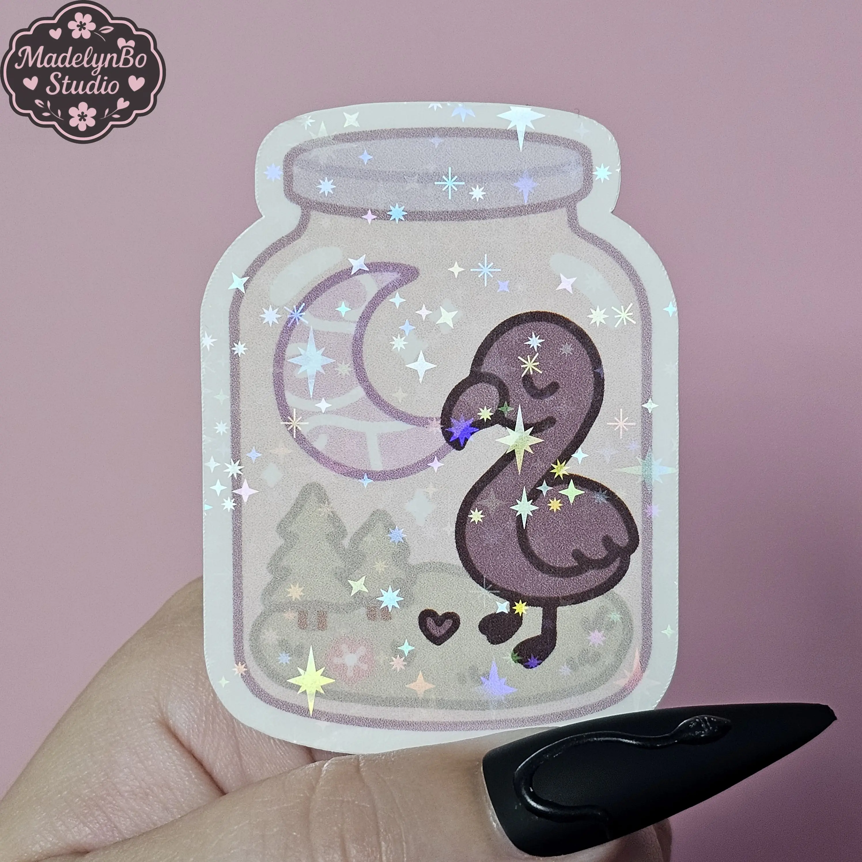Kawaii Jerry the Flamingo Terrarium – ST Sparkly Waterproof Vinyl Bottle Sticker