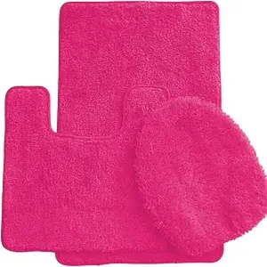 The Dwyne 3 Piece Bath Rug Set: 1 Bath Rug (18" x 30"), 1 Contour Mat (18" x 18") and 1 Toilet Seat Cover (APX 18" x 18") - Neon Pink