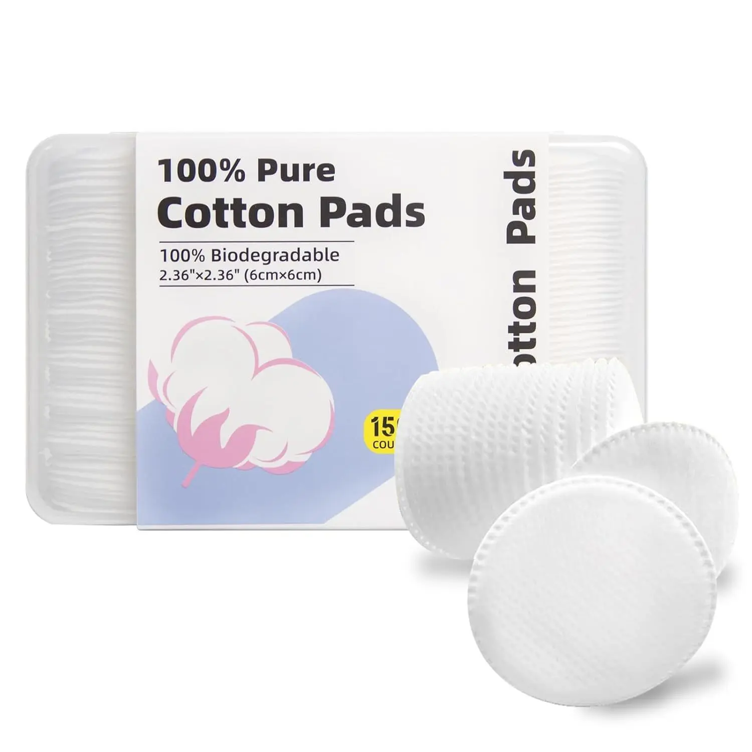 100% Pure Cotton Makeup Wipes 1500 Sheets, 2.36 Inch Biodegradable Round Facial Cotton Pads, Gentle Cleansing Wet Application
