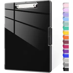 Clipboard with Storage, 8.5x11" Clip Boards with 2 Storage Case and A4 Paper Folder, Clear Dry Erase Top Panel, Heavy Duty Plastic, Folio & Side-Opening, for , Teachers, Lawers, Black
