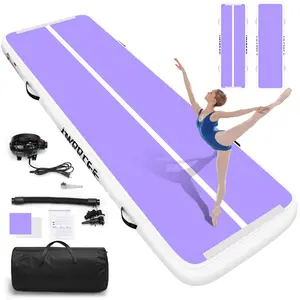 Gymnastics Mat Air Tumble Track, 6.6/10/13/16/20ft Inflatable Training Mat for Kids, 4/8 inch Thickness Floor Mat with Pump, Cheerleading/Home/Water Fun/Train