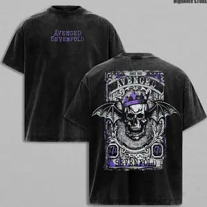 Avenged Sevenfold Shirt Vintage Acid Washed Oversized Graphic T Shirt, A7X Skull Bat Wings Gothic Rock Band Tee, Dark Aesthetic Streetwear Heavy Cotton Soft Unisex Top, Men Women Wear, Casual Punk Metal Fan Gift 0EP