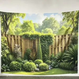 Green Leaf Fence Pattern Background Banner, Garden Decoration, Home Decoration, Photography Background, Wall Decoration, Wall Hanging Backdrop, Polyester Backdrop, Tablecloths, Ornaments