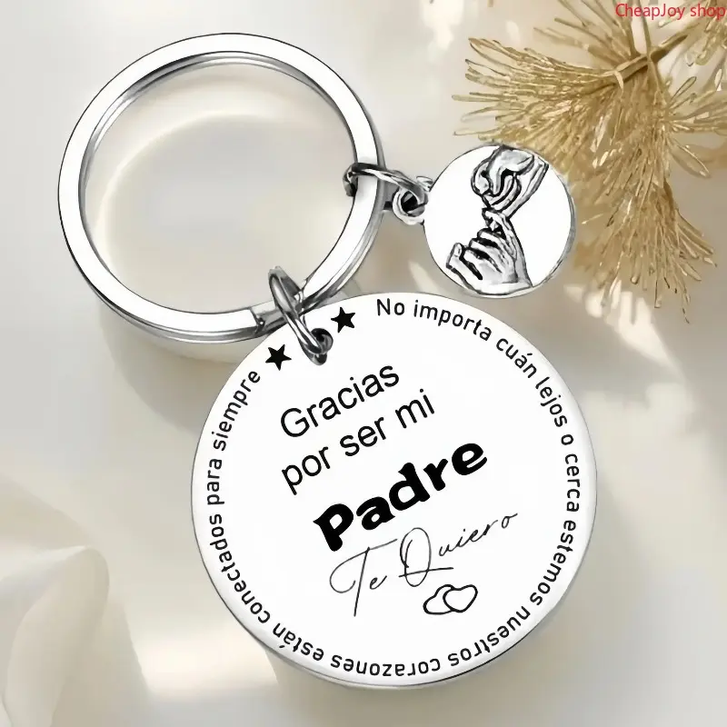 【Summervibes】Spanish Father's Day Keychain, "Gracias Por Ser Mi Padre" Stainless Steel Key Ring with Hand Charm, Heartfelt Keepsake Accessory, Unique Sentimental Gift for Dad on Birthday, Holiday & Special Occasions