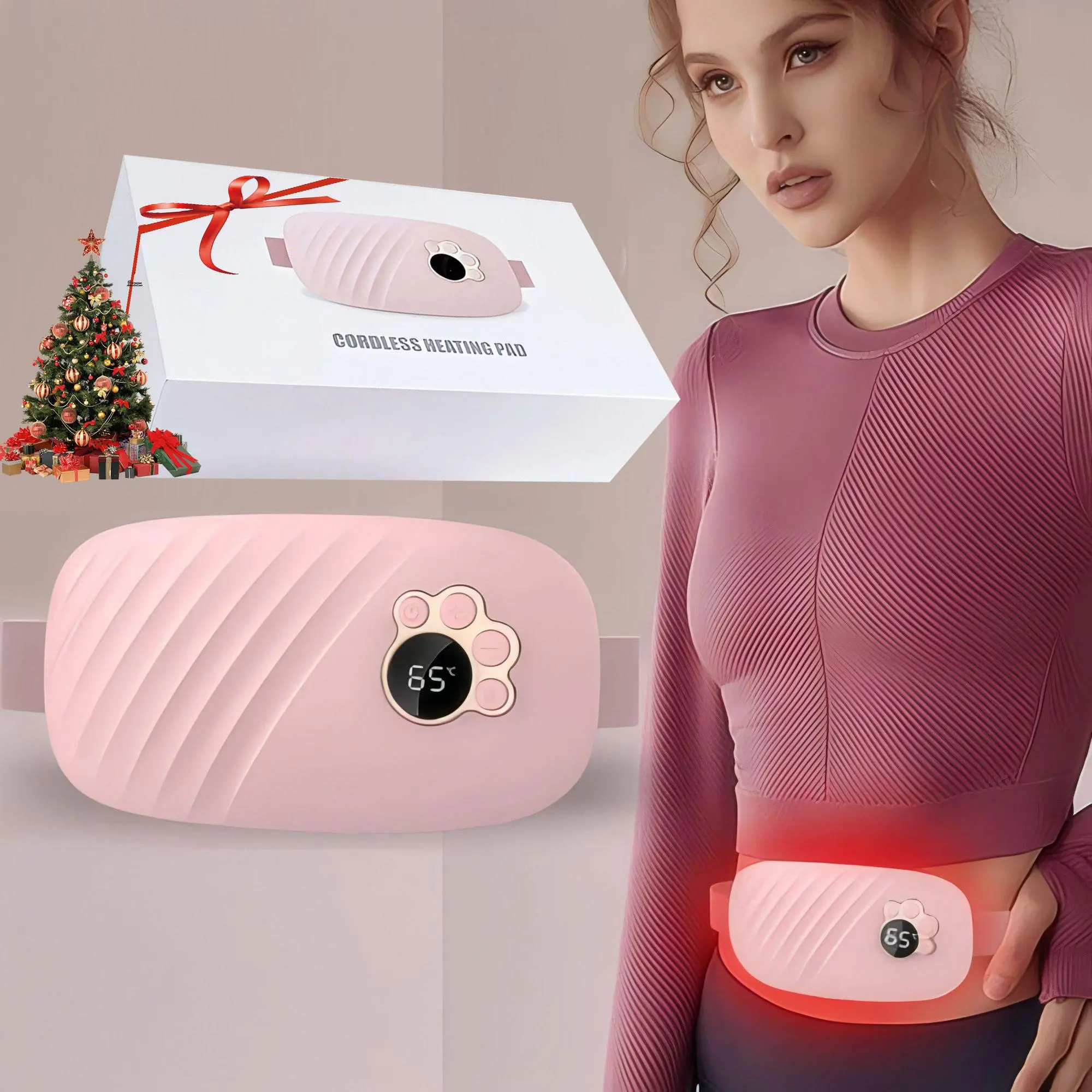 Portable Cordless Heating Pad, Heat Pad For Cramps, Rechargeable Period Cramp Waist Massage Instrument, Warming Belt with 5 Adjustable Temperature and Vibration for Women and Girls