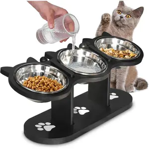 Raised Cat Food Bowls for Indoor Cats, Elevated Cat Bowls,Adjustable Heights Pet Bowl with Black Shelf,3 Stainless Steel Elevated Cat Bowls Stand with 15 ° Tilted,Cat Food and Water Bowl Set, Cat Bowl with Stand, multipet household