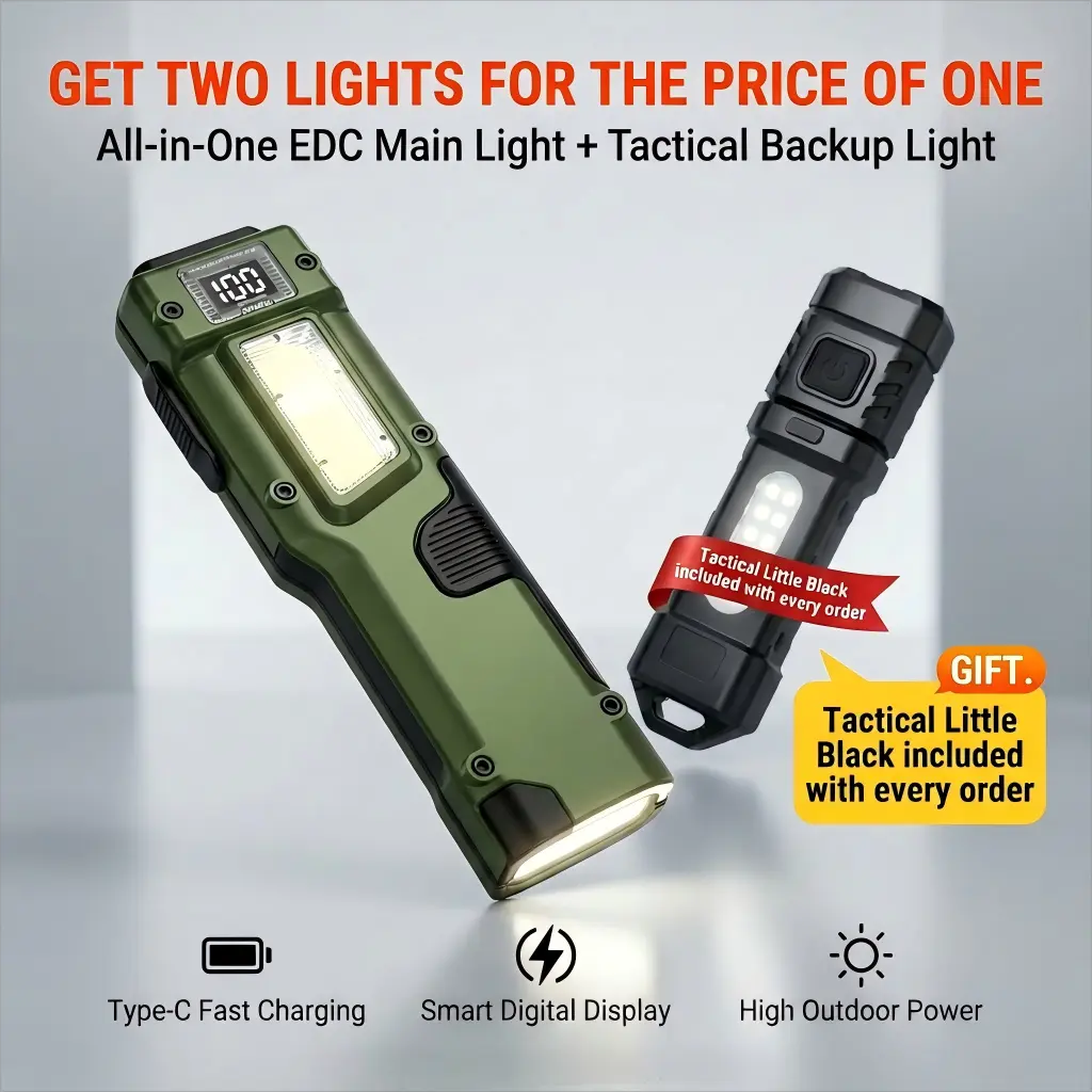 EDC Tactical Flashlight, Flat Flashlights Rechargeable,Dual-Switches LED Small Flashlight with Digital Display,Stainless Steel 8 Modes Pocket Flash Light for Home, Camping,and outdoor emergency Stocking Stuffers for Men