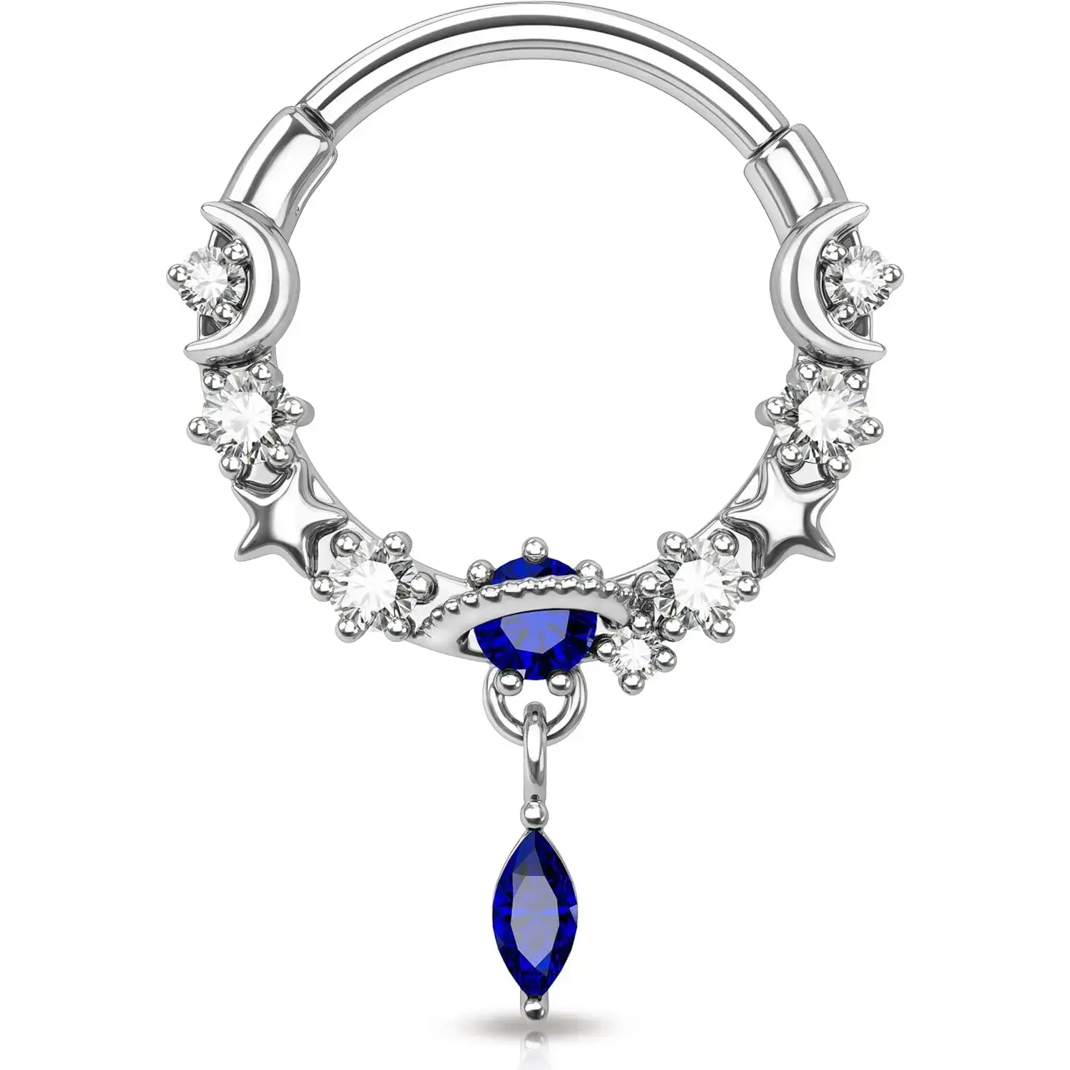 16G Septum Rings Dangle Septum Jewelry with Blue Planet Clear CZ Stainless Steel 316L Daith Piercing Jewelry Moon Septum Piercing Helix Earring for Women