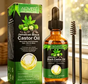 Cold Pressed Jamaican Black Castor Oil 60ml ALIVER, Natural Hair Growth Serum, Moisturizer for Sensitive Skin, Eyebrow Eyelash Thickening Oil Cruelty-Free