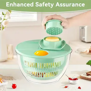Large-capacity salad dehydration & vegetable cleaning - Heavy-duty manual kitchen preparation bowl with 5 blades, non-slip base, household restaurant catering tool - Dishwasher safe Slicer, space-saving kitchen tool