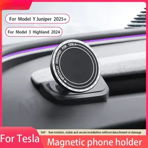 For Tesla Model Y Juniper 2025 & Model 3 Highland 2024 Base Magnetic Phone Holder ABS Rotatable Bracket Car Mount Non-Destructive Installation 360° Rotation Stable Support Hands-free Navigation Mount
