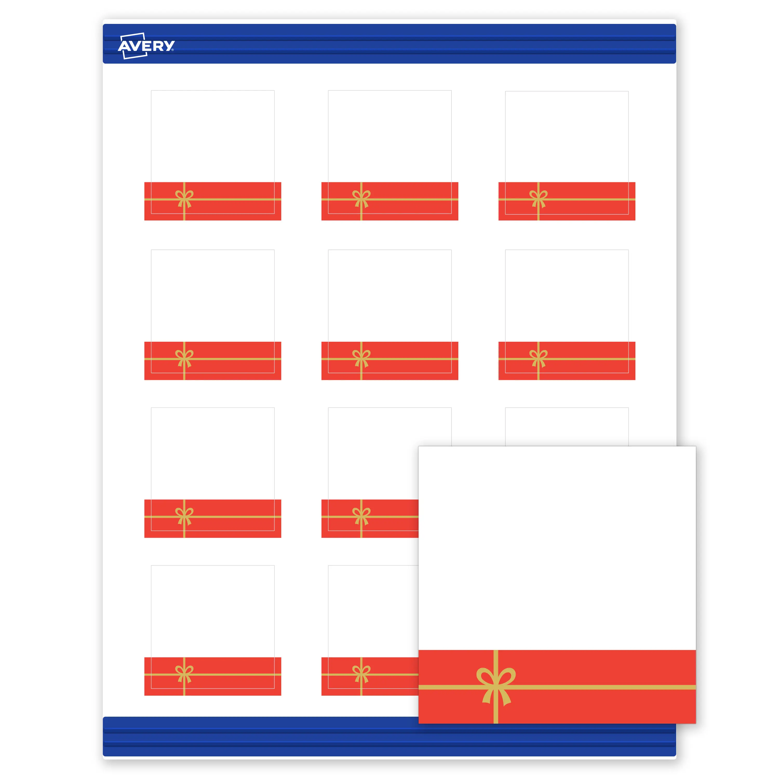 Avery® Printable Christmas Business Cards with Sure Feed® Technology, Square, 2" x 2", Pre-Printed Red Gift with Metallic Gold Bow Design, Matte White, Laser & Inkjet Compatible, 120 Total