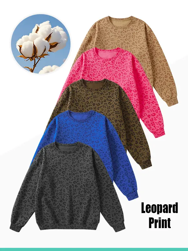 Unisex round-neck leopard-print long-sleeve sweatshirt for autumn and winter, a loose casual top made from skin-friendly, comfortable, and breathable fabric, suitable for daily commuting and outdoor activities.