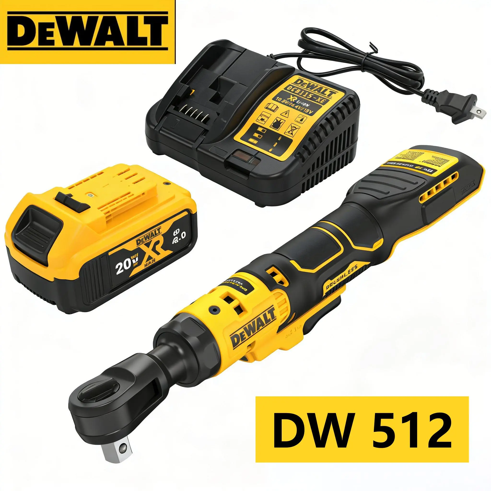 Dewalt DW512 Right-Angle Cordless Ratchet Wrench Kit, Battery-Operated Power Tool, Slim Compact Body for Narrow Working Spaces, Pipeline Installation & Building Construction