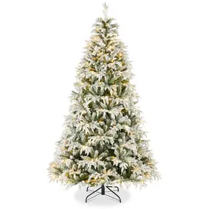 Pre-Lit Flocked Cedar Cypress Christmas Tree w/Twinkling Lights, Artificial Holiday Décor, White & Multicolored LEDs
