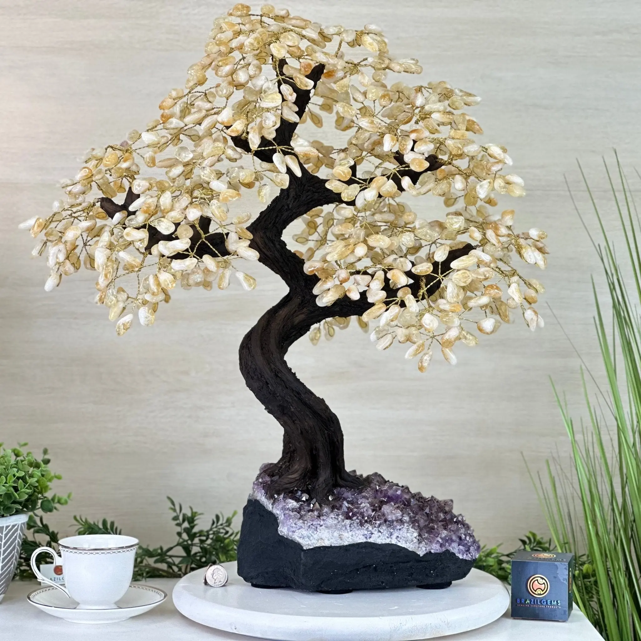 25.4" Tall Large Citrine Gemstone Tree on an Amethyst Base, 720 gems #5407CI-014
