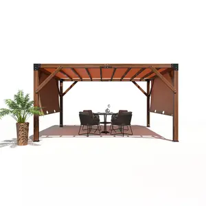 12 Ft x 14 Ft x 7.5 Ft Cedar Pergola Outdoor Wood Pergola with Canopy, Solid Structure Shelter for Deck, Garden, Backyard, and Lawn
