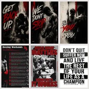 Boxing Inspirational Canvas Poster Set  Inspirational Quotes, Boxing Champions and Training Guide Wall Art, Gym Decor for Fitness Enthusiasts, Black and Red Aesthetic Prints Suitable for Home Gyms and Boys' Rooms, Perfect Gift for Boxer