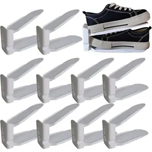 Shoe Stackers Space Saver Adjustable Double Layer Stack Holder for Closet Organization (White, 10 Pack)