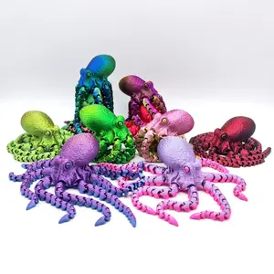 Articulated 3D Octopus Decor with Realistic Eye, Deep Sea Creature Figurine, Random Color, Ocean-Themed Home Accent