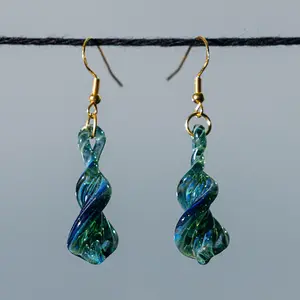 Beautiful Blue Glass Helix Earrings - Unique Handmade Gift for Her - Hypoallergenic | Art By Aaron Dye
